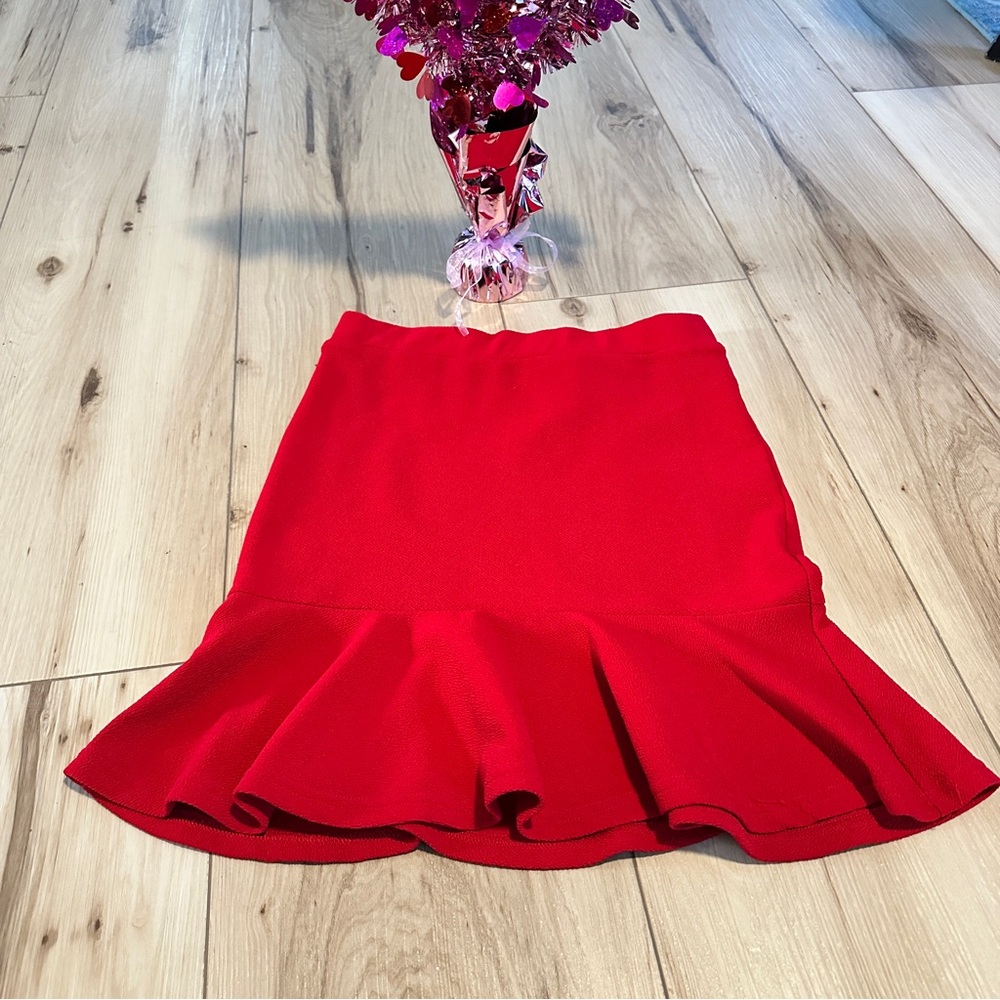 Red Ruffle Hem Skirt